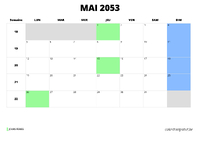 calendrier mai 2053 calendrier mai 2053 au format paysage