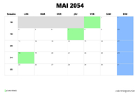 calendrier mai 2054 calendrier mai 2054 au format paysage