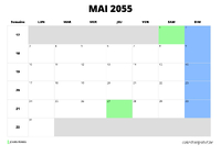 calendrier mai 2055 calendrier mai 2055 au format paysage