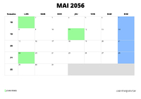 calendrier mai 2056 calendrier mai 2056 au format paysage