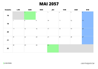 calendrier mai 2057 au format paysage