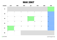 calendrier mai 2067 calendrier mai 2067 au format paysage