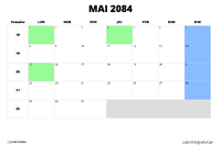 calendrier mai 2084 calendrier mai 2084 au format paysage