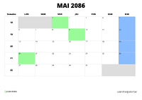 calendrier mai 2086 calendrier mai 2086 au format paysage