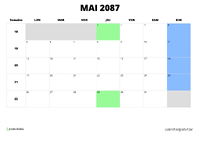 calendrier mai 2087 calendrier mai 2087 au format paysage