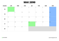 calendrier mai 2090 calendrier mai 2090 au format paysage