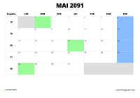 calendrier mai 2091 au format paysage