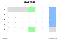 calendrier mai 2098 calendrier mai 2098 au format paysage