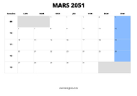 calendrier mars 2051 calendrier mars 2051 au format paysage