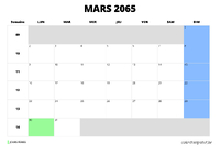 calendrier mars 2065 calendrier mars 2065 au format paysage