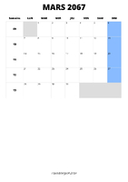 calendrier mars 2067 format portrait