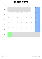 calendrier mars 2070 calendrier mars 2070 format portrait