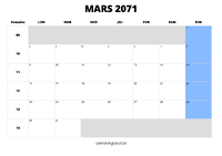 calendrier mars 2071 calendrier mars 2071 au format paysage