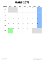 calendrier mars 2073 format portrait