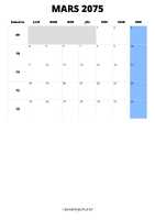calendrier mars 2075 calendrier mars 2075 format portrait