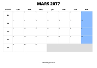calendrier mars 2077 calendrier mars 2077 au format paysage