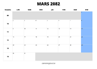 calendrier mars 2082 calendrier mars 2082 au format paysage