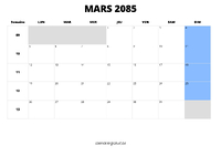 calendrier mars 2085 calendrier mars 2085 au format paysage