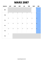 calendrier mars 2087 format portrait