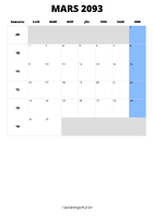 calendrier mars 2093 format portrait