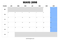 calendrier mars 2098 calendrier mars 2098 au format paysage