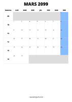 calendrier mars 2099 format portrait