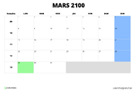 calendrier mars 2100 calendrier mars 2100 au format paysage
