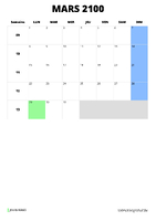 calendrier mars 2100 calendrier mars 2100 format portrait