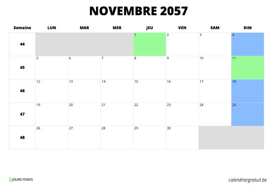 calendrier novembre 2057 calendrier novembre 2057 au format paysage