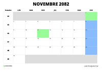 calendrier novembre 2082 au format paysage