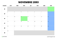 calendrier novembre 2093 au format paysage