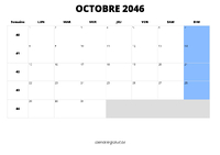 calendrier octobre 2046 au format paysage