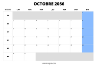 calendrier octobre 2056 calendrier octobre 2056 au format paysage