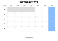 calendrier octobre 2077 au format paysage