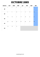 calendrier octobre 2085 format portrait