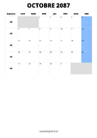 calendrier octobre 2087 format portrait