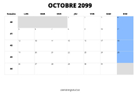 calendrier octobre 2099 au format paysage