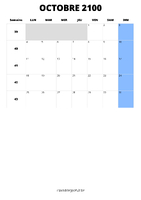calendrier octobre 2100 format portrait