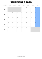 calendrier septembre 2039 format portrait