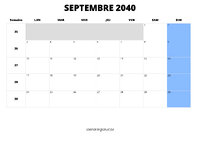 calendrier septembre 2040 au format paysage