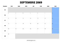calendrier septembre 2069 au format paysage